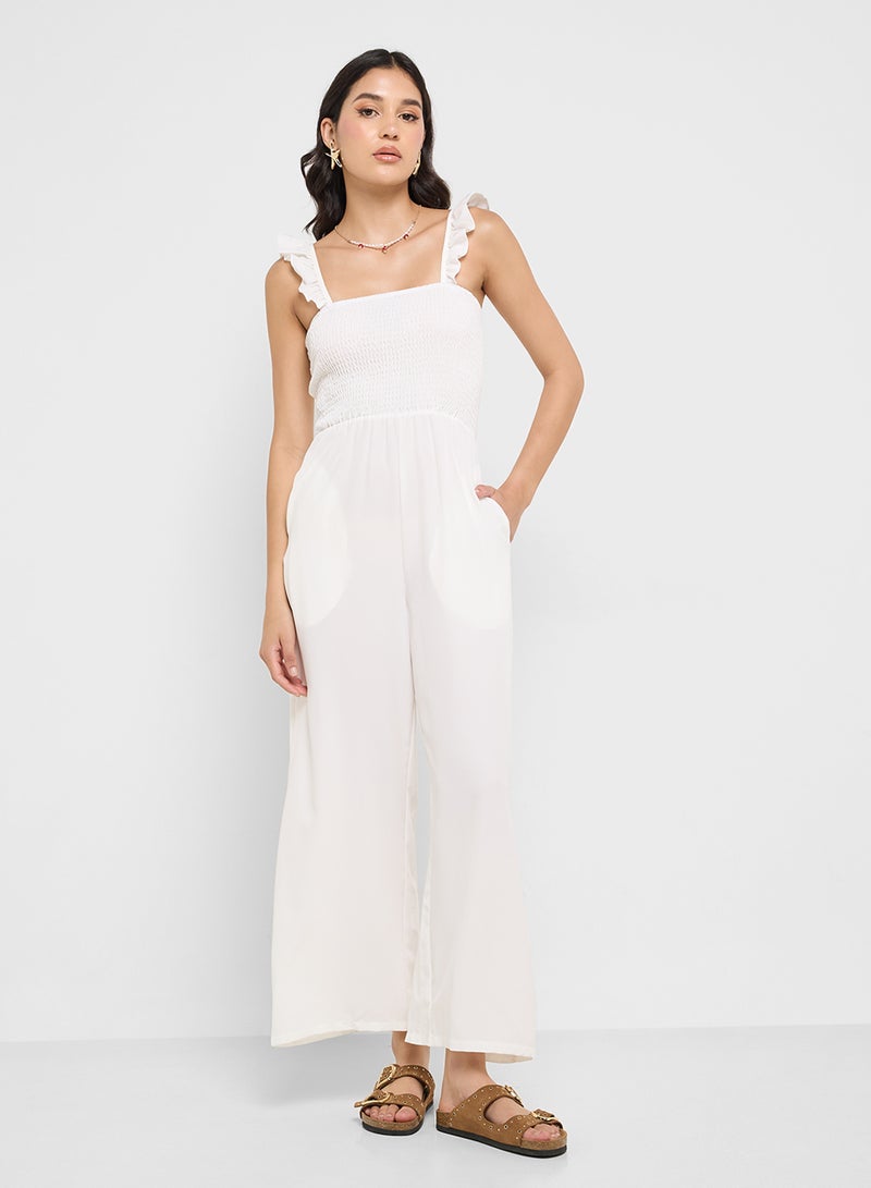 Ginger Ruffle Strap Smocked Wide Leg Jumpsuit  - Image 1