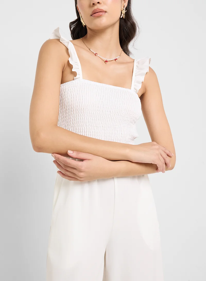 Ginger Ruffle Strap Smocked Wide Leg Jumpsuit