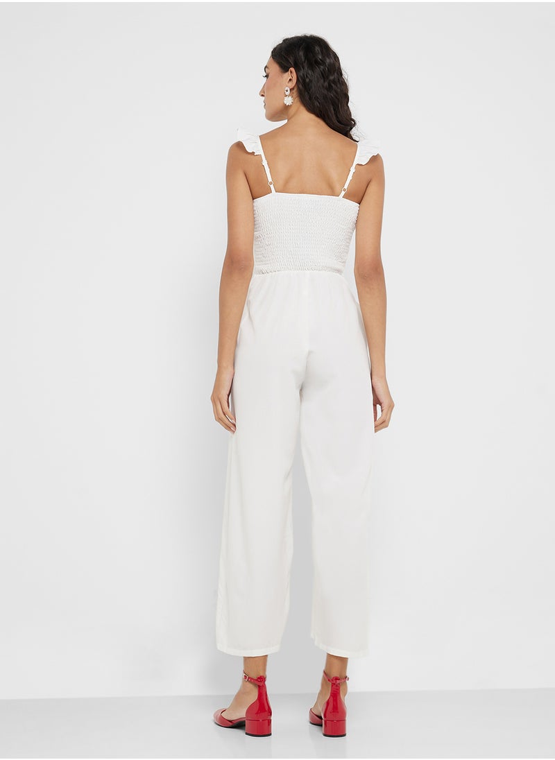 Ginger Ruffle Strap Smocked Wide Leg Jumpsuit  - Image 2