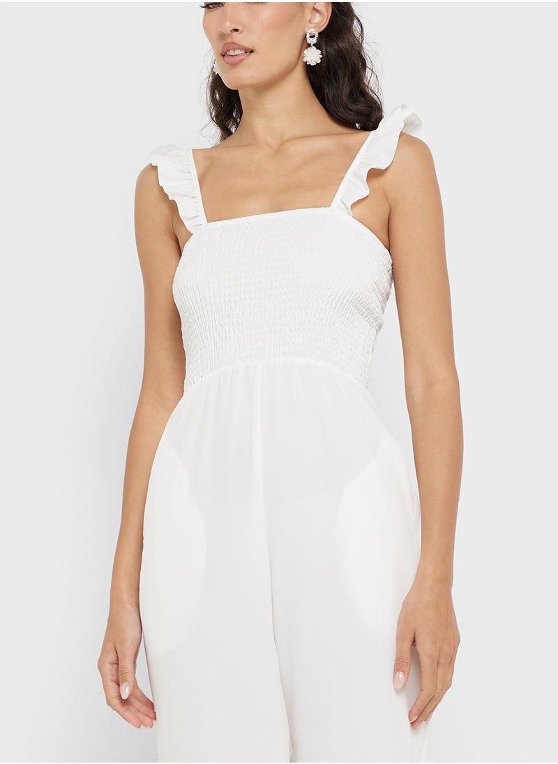 Ginger Ruffle Strap Smocked Wide Leg Jumpsuit  - Image 3