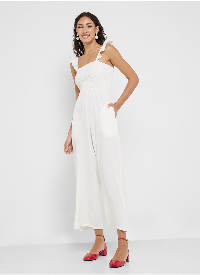 Ginger Ruffle Strap Smocked Wide Leg Jumpsuit  - Image 4