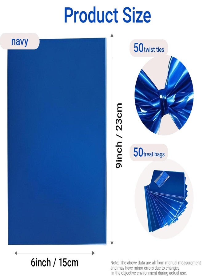 AimtoHome Cellophane Treat Bags Blue, 9x6 inches, 50 Pack with Ties,Small Party Favors bags for Cookie Candy Popcorn - Image 3