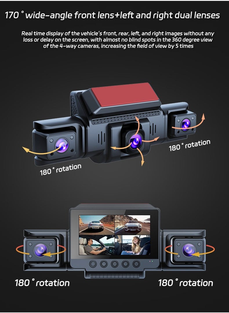 ماكرايستورم - 360 درجة بانوراما 4 قنوات fhd 1080p مسجل السيارة ، مع تسجيل الصوت الدائري ، 64GB بطاقة TF ، ز الاستشعار ، 24 ساعة وقوف السيارات رصد 2025 مسجل السيارة - Image 1