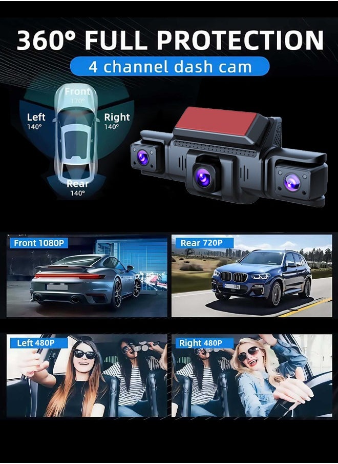 ماكرايستورم - 360 درجة بانوراما 4 قنوات fhd 1080p مسجل السيارة ، مع تسجيل الصوت الدائري ، 64GB بطاقة TF ، ز الاستشعار ، 24 ساعة وقوف السيارات رصد 2025 مسجل السيارة - Image 1