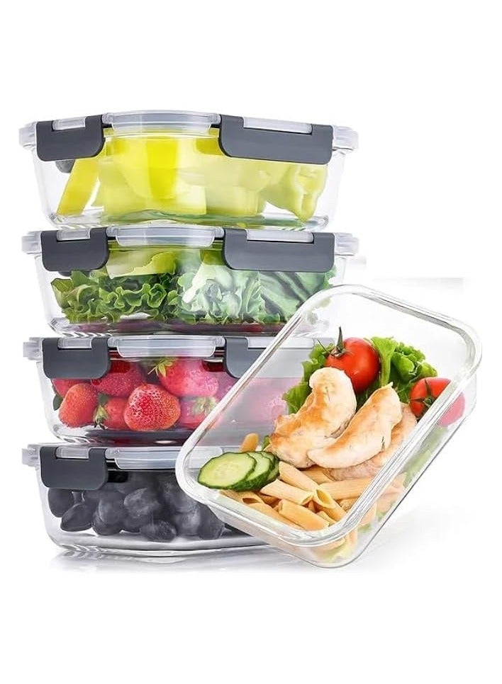 Green Tiger |Set of 5, 1040ML | Glass Meal Prep Containers,Glass Food Storage Containers with Lids,Food Storage Container 100% Leakproof Glass Lunch Boxes, Freezer Storage container - Image 1