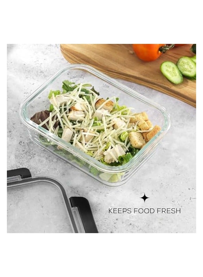 Green Tiger |Set of 5, 1040ML | Glass Meal Prep Containers,Glass Food Storage Containers with Lids,Food Storage Container 100% Leakproof Glass Lunch Boxes, Freezer Storage container - Image 2