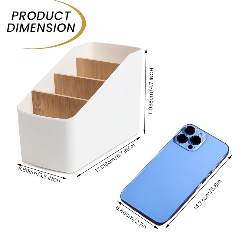 GadgetBite Remote Holder Office Desk Organiser Pen Holder Multifunctional Storage Box Organizer With 4 Storing Compartments For Pen Pencil AC TV Remote Notes and Cards - White - Image 4