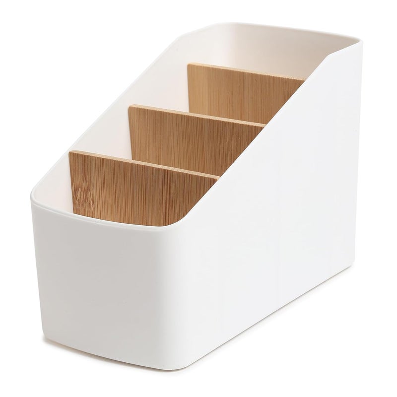 GadgetBite Remote Holder Office Desk Organiser Pen Holder Multifunctional Storage Box Organizer With 4 Storing Compartments For Pen Pencil AC TV Remote Notes and Cards - White - Image 1