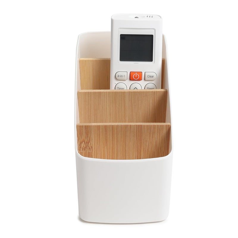 GadgetBite Remote Holder Office Desk Organiser Pen Holder Multifunctional Storage Box Organizer With 4 Storing Compartments For Pen Pencil AC TV Remote Notes and Cards - White - Image 5