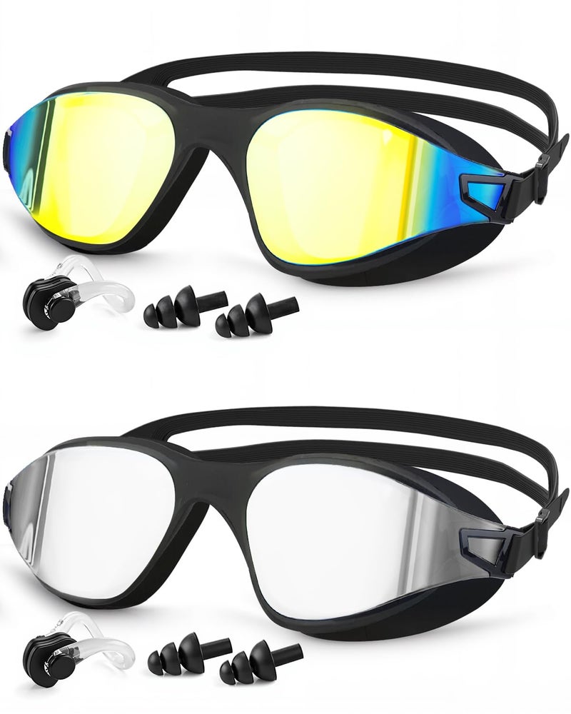 MOXTOYU Swimming Goggles 2 Pack, Professional Anti Fog No Leaking UV Protection Wide View Swim Goggles for Women Men Adult Youth - Image 1