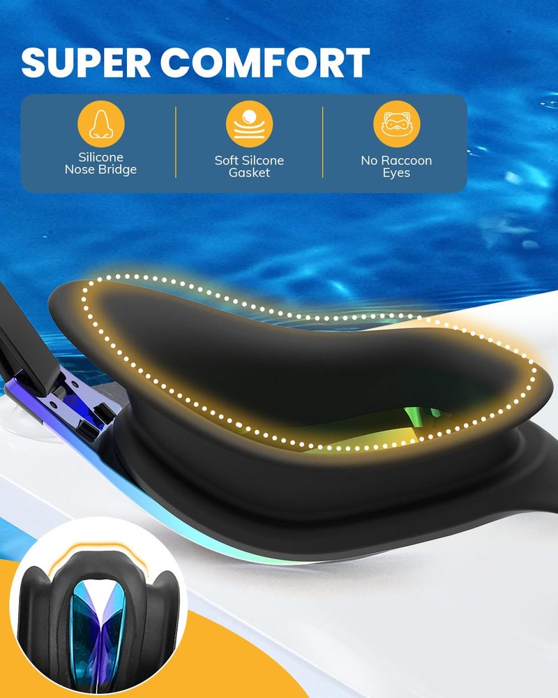 MOXTOYU Swimming Goggles 2 Pack, Professional Anti Fog No Leaking UV Protection Wide View Swim Goggles for Women Men Adult Youth - Image 4