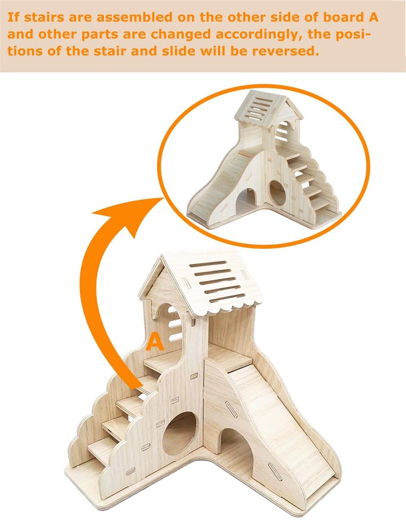 Luckam مخبأ الهامستر، بيت الهامستر وموطنه، كوخ خشبي مع سلم للتسلق وزلاجة لجرذان القزم والفئران وغيرها من الحيوانات الصغيرة - Image 4