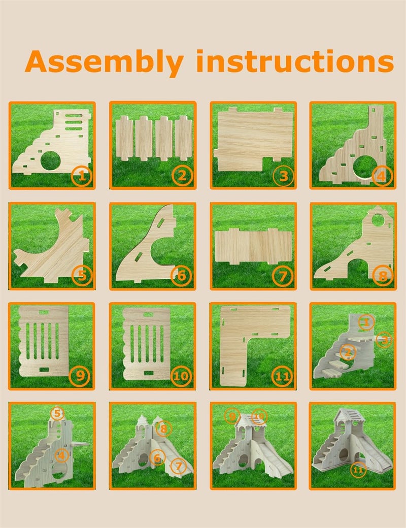 Luckam مخبأ الهامستر، بيت الهامستر وموطنه، كوخ خشبي مع سلم للتسلق وزلاجة لجرذان القزم والفئران وغيرها من الحيوانات الصغيرة - Image 3