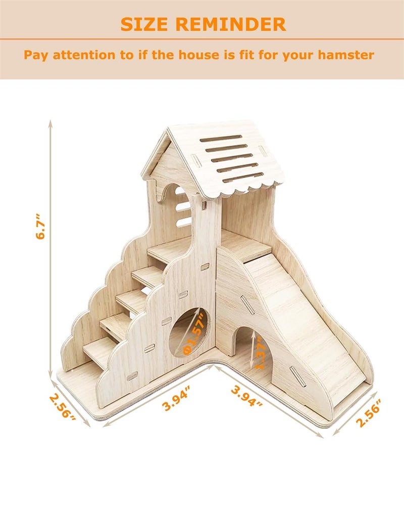Luckam مخبأ الهامستر، بيت الهامستر وموطنه، كوخ خشبي مع سلم للتسلق وزلاجة لجرذان القزم والفئران وغيرها من الحيوانات الصغيرة - Image 2