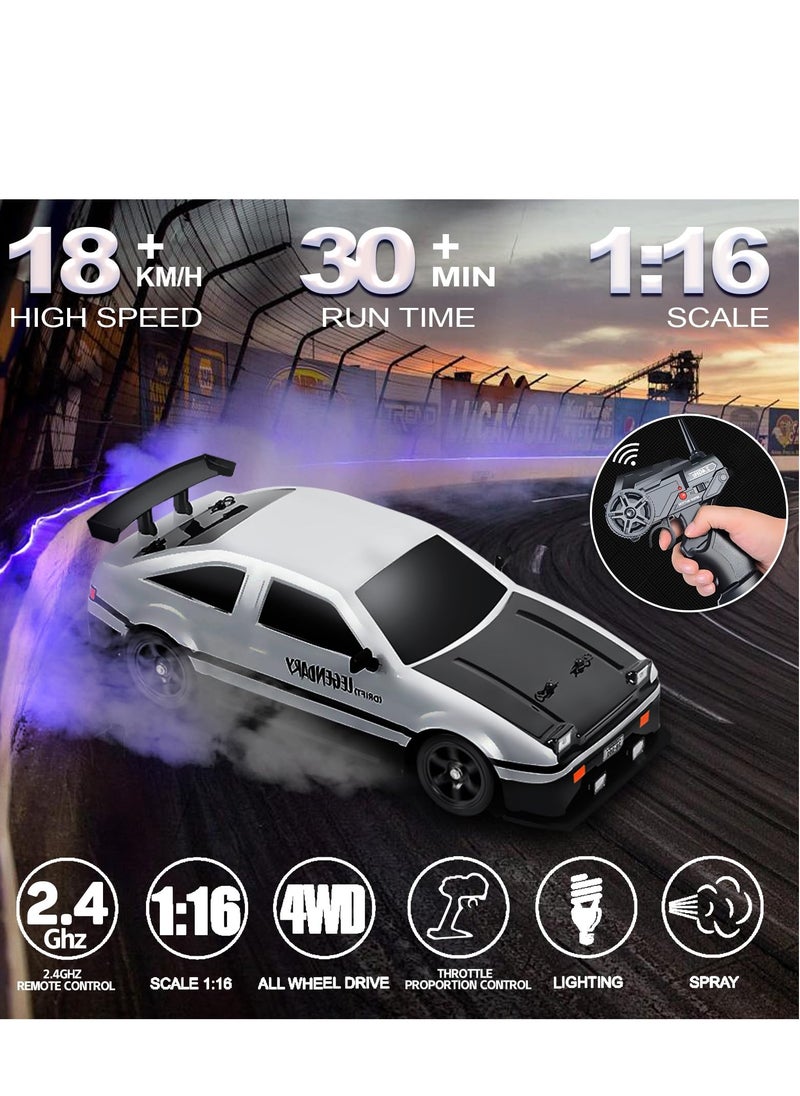 XICEN - Remote Control Car RC Drift Car, 1:16 Scale 4WD 18KM/H High Speed Model Vehicle, 2.4GHz Racing Car with LED Lights & Spray Rubber Tire, includes 2Pcs Rechargeable Batteries for Adults Boys Girls Kids - Image 1