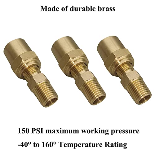 Zeiboat 3 Pack Pipe Fitting Adapter of 1/4" NPTF Male x 3/8" Hose ID x 5/8" Hose OD, Pipe Connector Replacement Part, Brass - Image 2