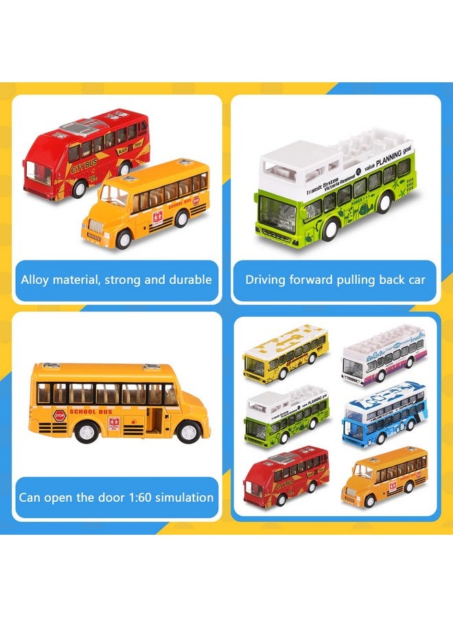 Hanaive 6 Pcs School Bus Toys Cars Set Die Cast Metal Little Cars City Bus Double Decker Friction Powered Cars Play Toys for Birthday Gift Vehicle with Opening Doors Education Bulk - Image 3