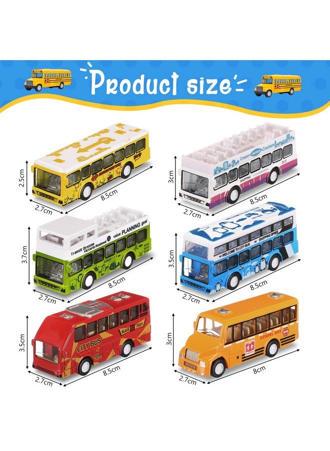 Hanaive 6 Pcs School Bus Toys Cars Set Die Cast Metal Little Cars City Bus Double Decker Friction Powered Cars Play Toys for Birthday Gift Vehicle with Opening Doors Education Bulk - Image 2