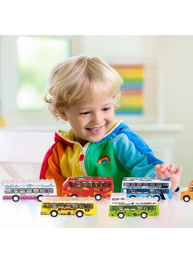 Hanaive 6 Pcs School Bus Toys Cars Set Die Cast Metal Little Cars City Bus Double Decker Friction Powered Cars Play Toys for Birthday Gift Vehicle with Opening Doors Education Bulk - Image 5