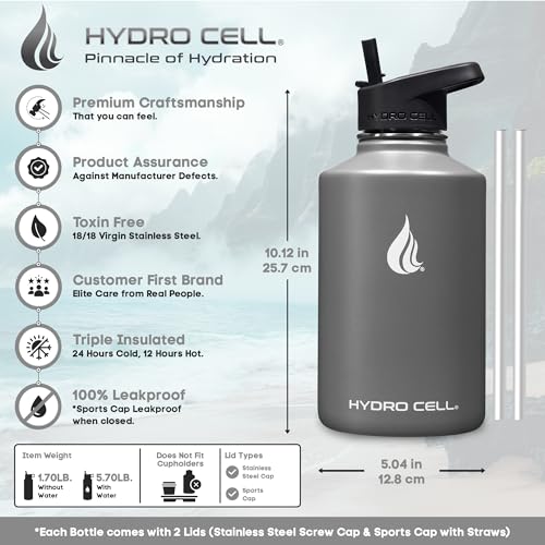 HYDRO CELL Stainless Steel Insulated Water Bottle with Straw - For Cold & Hot Drinks - Metal Vacuum Flask with Screw Cap and Modern Leakproof Sport Thermos for Adults (Graphite 64oz) - Image 4