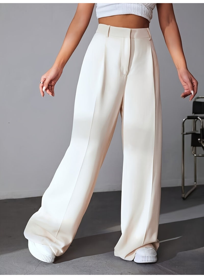SCACTO Solid Color Wide Leg High Waist Straight Pants 