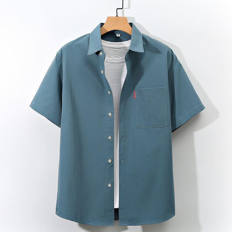 Fatty Japanese Tooling Short-sleeved Shirt Mens plus size Casual Clothes Solid Color Simple Shirt Summer Fatty Shirt White