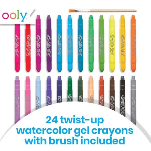 Ooly Smooth Stix Gel Crayons for Kids and Adults with Paint Brush - Set of 24 Watercolor Rainbow Crayons for Glass and Paper with Case, Twist-Up Gel Crayon Set - Image 2