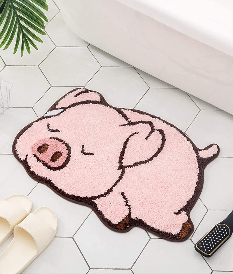 Thick bathmat Pink Pig Design Cute Bathroom matBath RugKids RoomShowroom BathmatNonSlip Bath RugsPlay Carpet Area RugPhotography PropsHome DecorIndoor mat Sleeping Pig