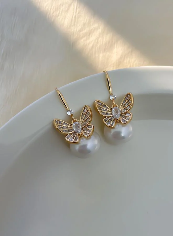 Take Two Embellished Butterfly Decor Faux Pearl Earrings