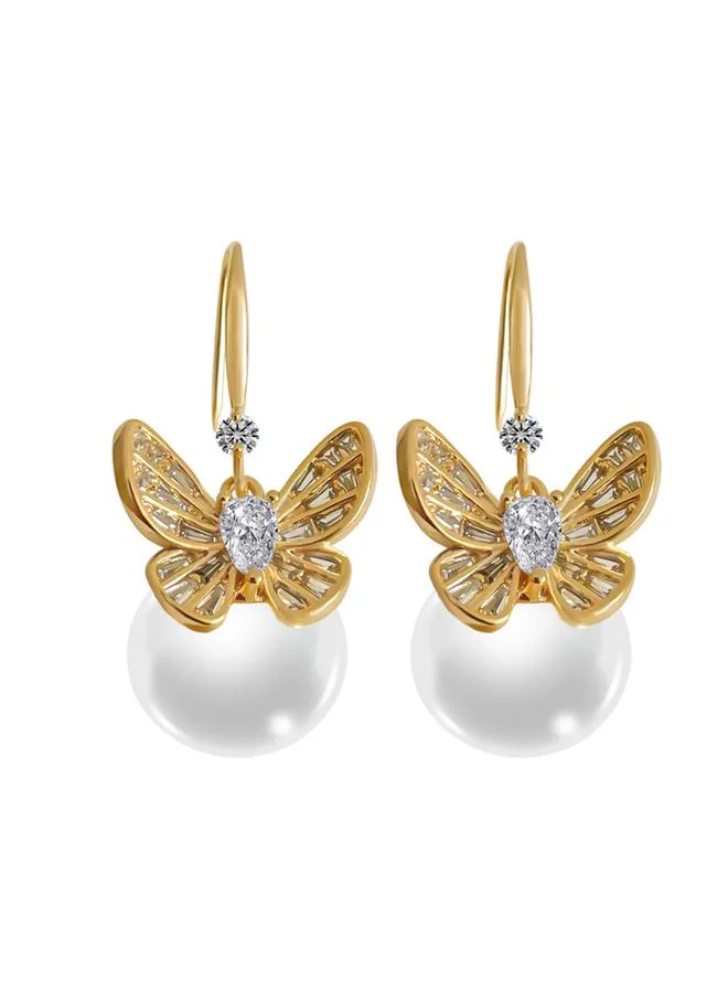 Take Two Embellished Butterfly Decor Faux Pearl Earrings