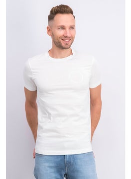 DIESEL Men Crew Neck Short Sleeve Chest Print T-shirt, White  - Image 1