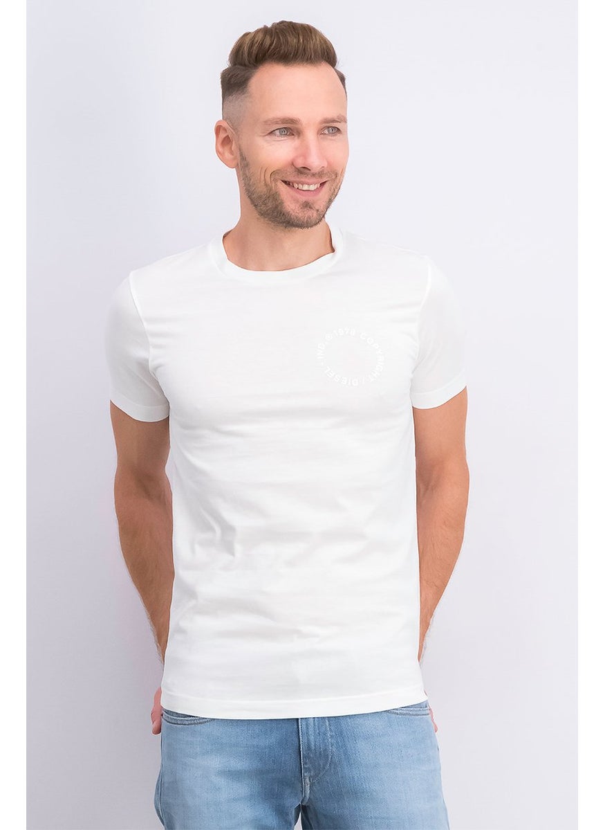 DIESEL Men Crew Neck Short Sleeve Chest Print T-shirt, White  - Image 1