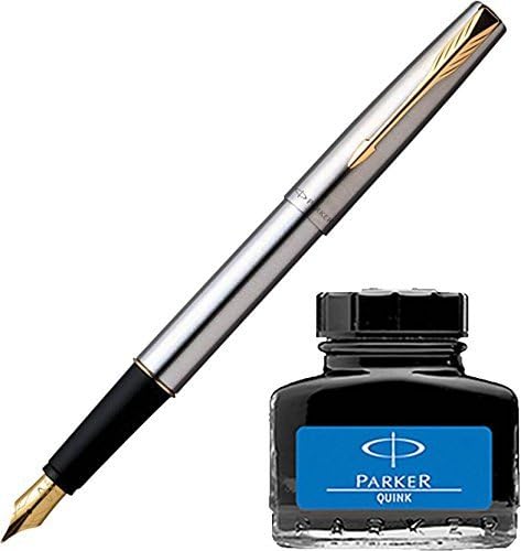 Parker Frontier Stainless Steel GT Fountain Pen + Quink Ink Bottle - Blue (30ML) - Image 3