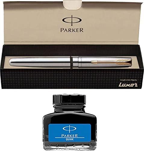Parker Frontier Stainless Steel GT Fountain Pen + Quink Ink Bottle - Blue (30ML) - Image 5