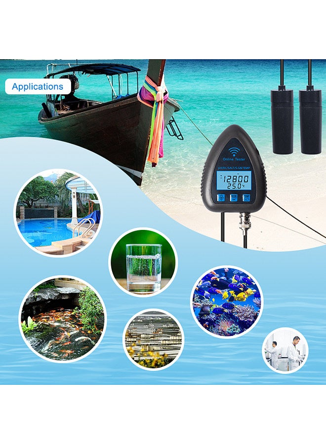 Lepmerk 9953W Bluetooth Wifi Digital Water Quality Tester Mini 5 in 1 Water Analyzer PH / EC / SALT / S.G / Temperature APP Remote Monitoring Alarm Notification for Drinking Water Aquarium Hydroponics Lab  - Image 3
