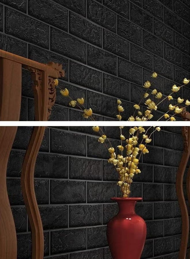 3D الطوب نمط غرفة النوم ورق الحائط أسود 77x70cm  - Image 1