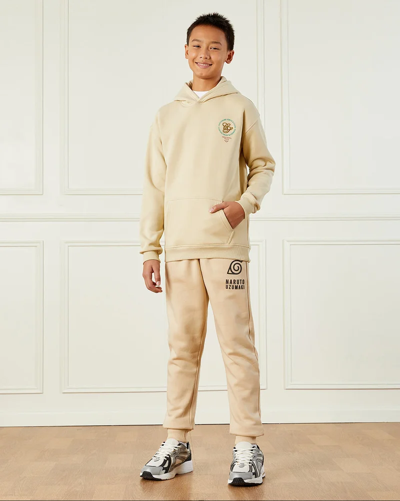 Redtag Senior Boys Beige Hooded Sweatshirt