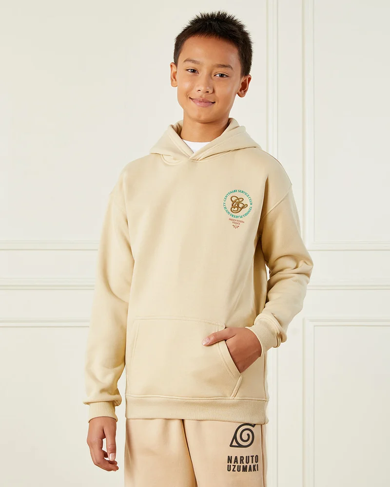 Redtag Senior Boys Beige Hooded Sweatshirt