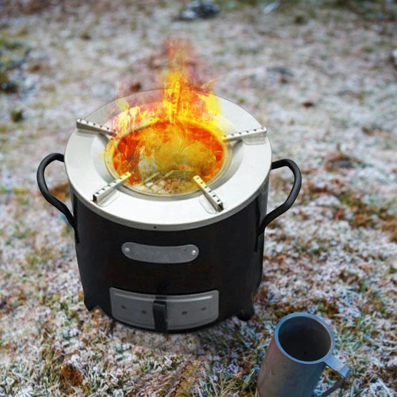 ZAMZIN Camping Wood Stove Portable/Foldable Backpacking Survival Stove with Grill, Stainless Steel Wood Burning Stove for Outdoor Cooking, Picnic, Emergency, Hiking, Alcohol Tray Included - Image 3