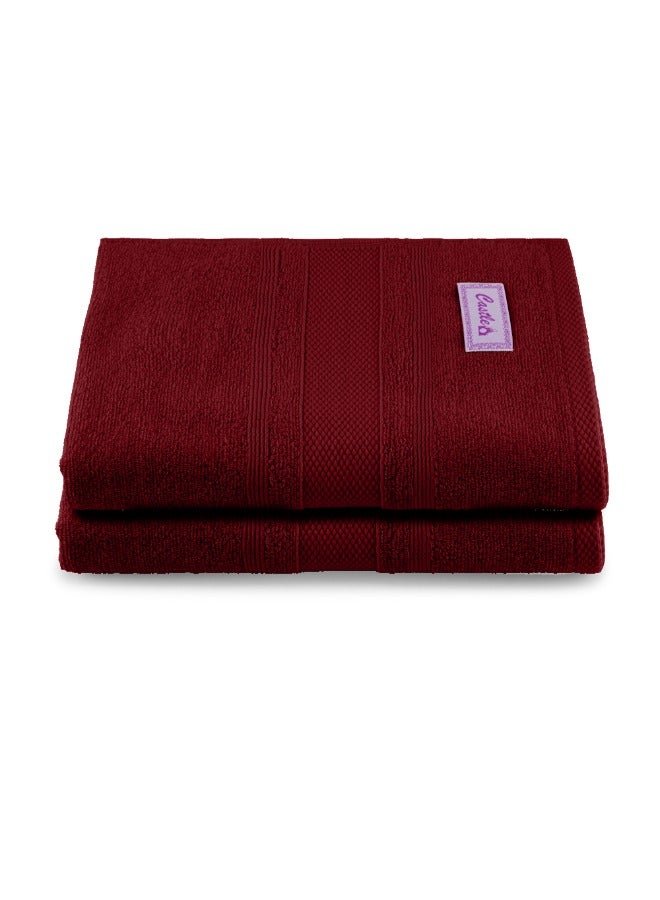 BYFT Home Castle (Maroon) Premium Cotton Bath Towel (70 X 140 Cm-Set Of 2) Highly Absorbent, High Quality Bath Linen With Diamond Dobby 550 Gsm - Image 2