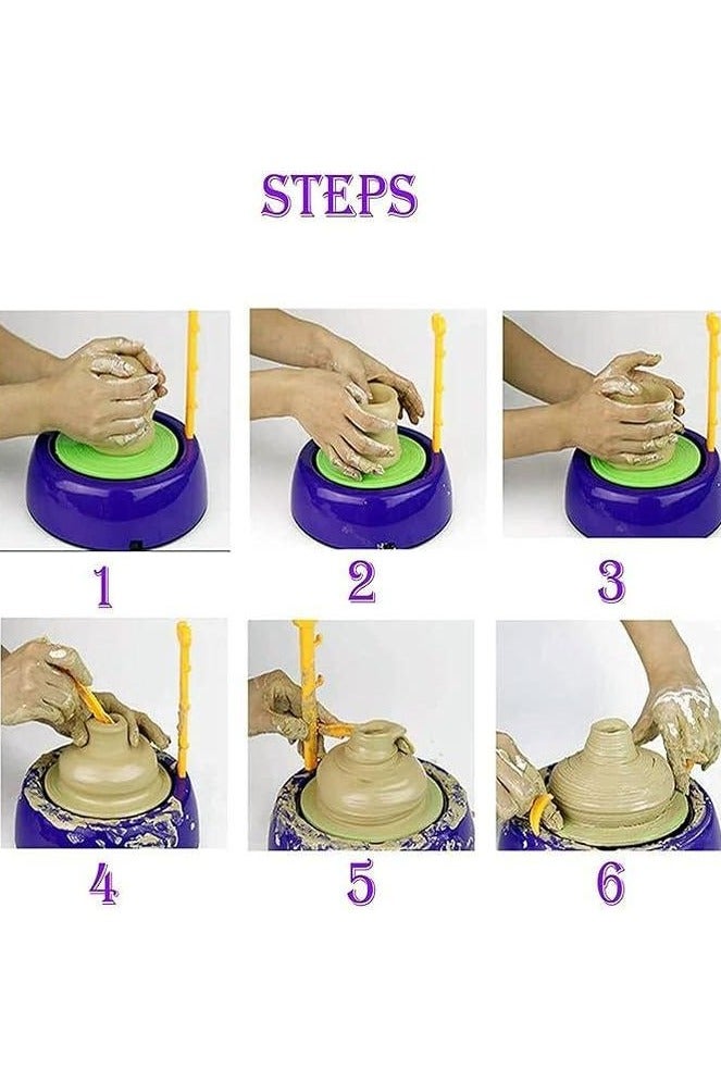 Pottery Wheel, DIY Pottery Studio with Apron, Craft Activity with Stickers, Artist Studio, Ceramic Machine with Air-Dry Clay, Educational Toy for Kids Beginners (Purple) - Image 2