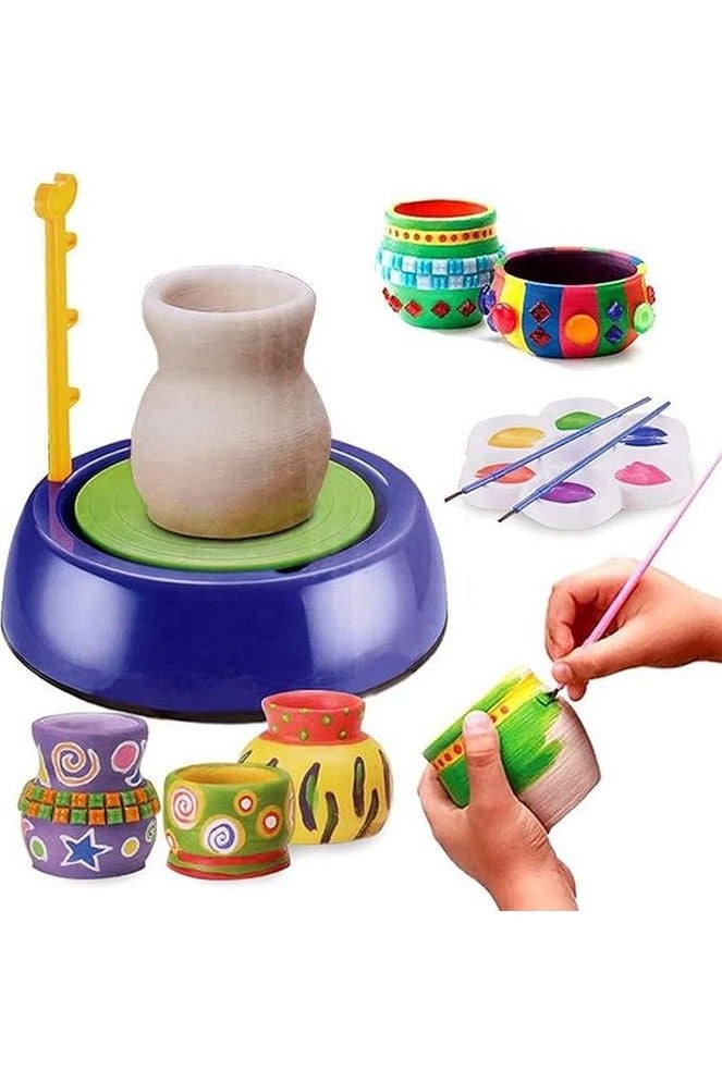 Pottery Wheel, DIY Pottery Studio with Apron, Craft Activity with Stickers, Artist Studio, Ceramic Machine with Air-Dry Clay, Educational Toy for Kids Beginners (Purple) - Image 1