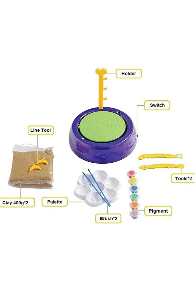 Pottery Wheel, DIY Pottery Studio with Apron, Craft Activity with Stickers, Artist Studio, Ceramic Machine with Air-Dry Clay, Educational Toy for Kids Beginners (Purple) - Image 4