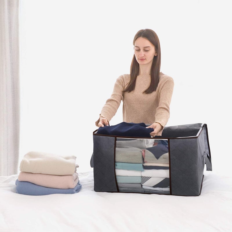 Lifewit Clothes Storage Organizer with Reinforced Handle & Clear Window (Pack of 6 ,90L, Grey) - Image 2