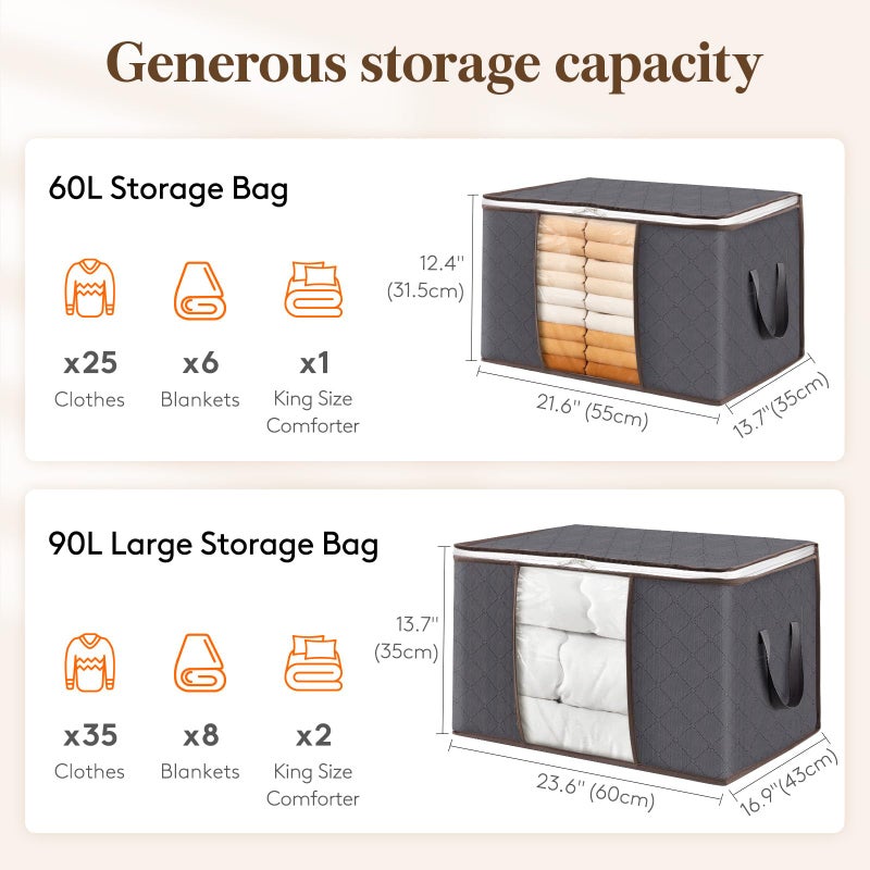 Lifewit Clothes Storage Organizer with Reinforced Handle & Clear Window (Pack of 6 ,90L, Grey) - Image 3