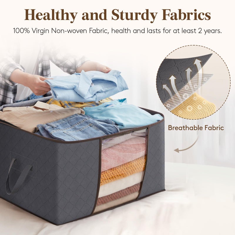 Lifewit Clothes Storage Organizer with Reinforced Handle & Clear Window (Pack of 6 ,90L, Grey) - Image 5