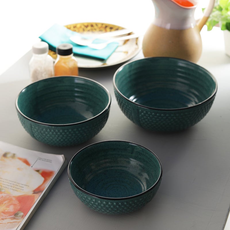miah decor MDCF-27 Ergonomic Crafted Nestled Serving Bowls (3 Sizes): Pristine Blue Color - Image 1