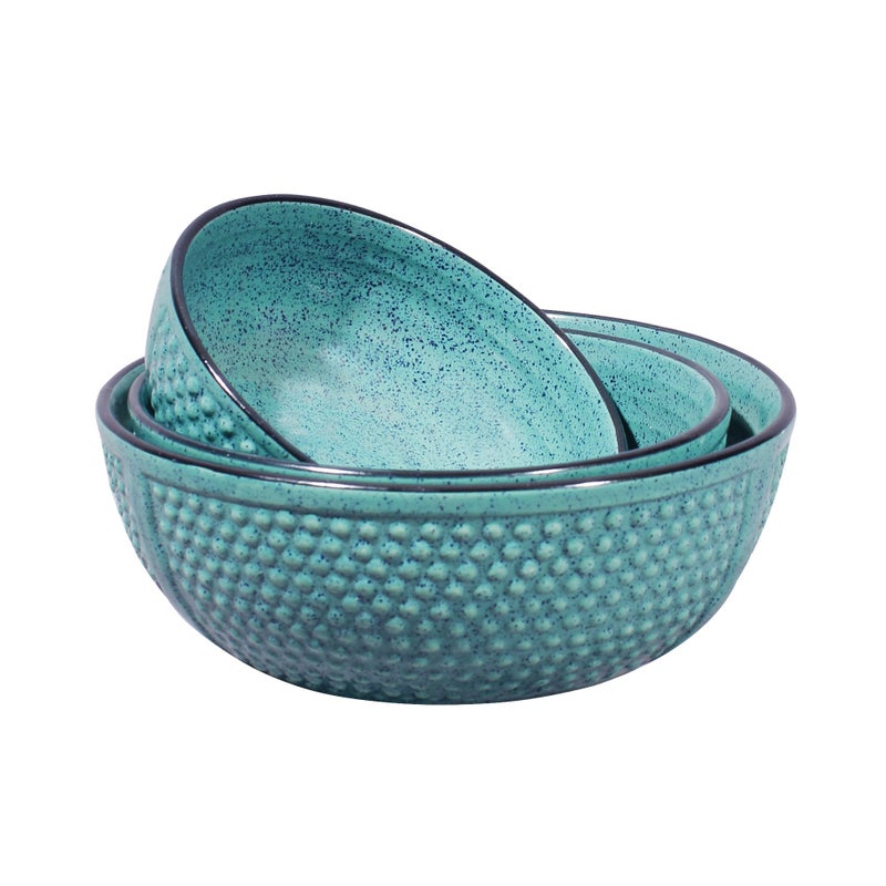 miah decor MDCF-27 Ergonomic Crafted Nestled Serving Bowls (3 Sizes): Pristine Blue Color - Image 3
