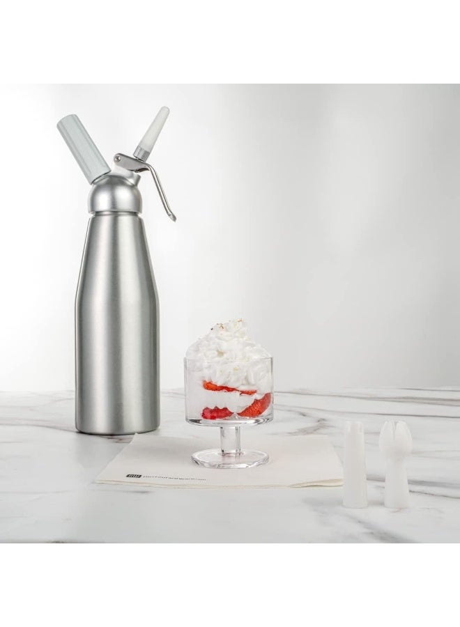 Professional Whipped Cream Dispenser 500ml, Stainless Steel Maker for Desserts & Coffee Foam, Includes 3 Decorating Nozzles & Cleaning Brush - Silver - Image 3