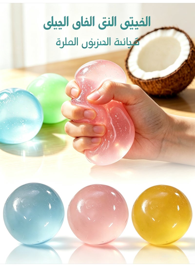 3-Piece Coconut Oil Squishy Stress Balls, Transparent Round Maltose Candy Style Fidget Sensory Toys for Stress Relief - Image 1